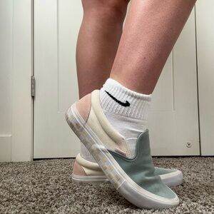 Vans Women's Slip-On Sneakers in Green and Cream
